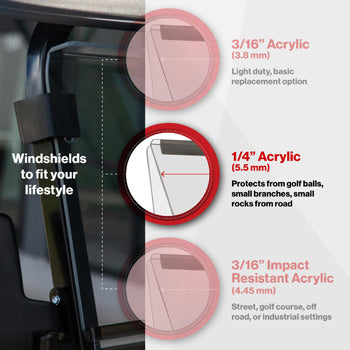 Tinted E-Z-GO RXV 1/4" Fold-Down Windshield with Vents (Years 2008-Up)
