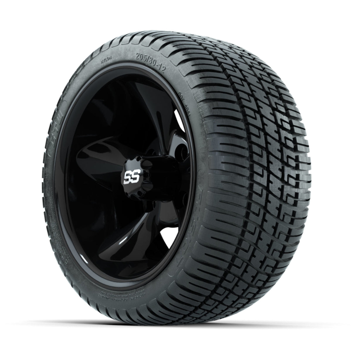 GTW Godfather Black 12" Wheels with 205/30-12 Fusion Street Tires Full Set