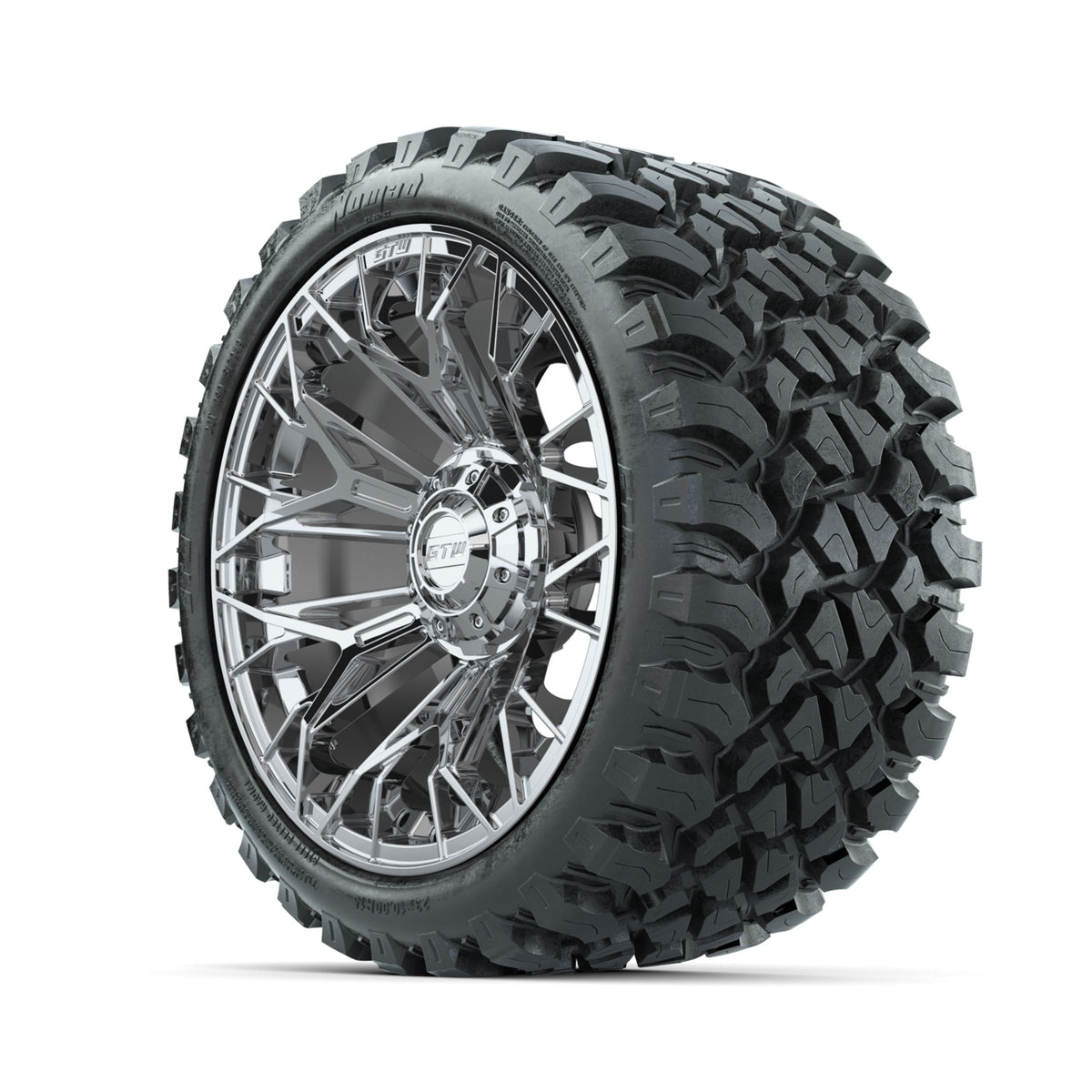 GTW® Stellar Chrome 15" Golf Cart Wheels with 23x10-R15 Nomad All-Terrain Tires – Set of 4