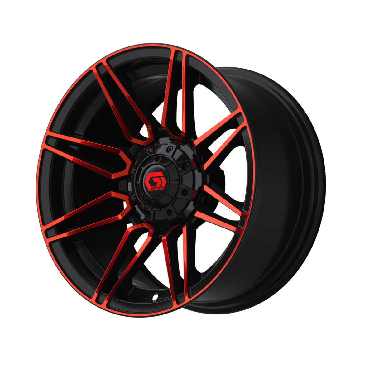 14x7 GTW Stealth Golf Cart Wheel – Gloss Black with Red Face