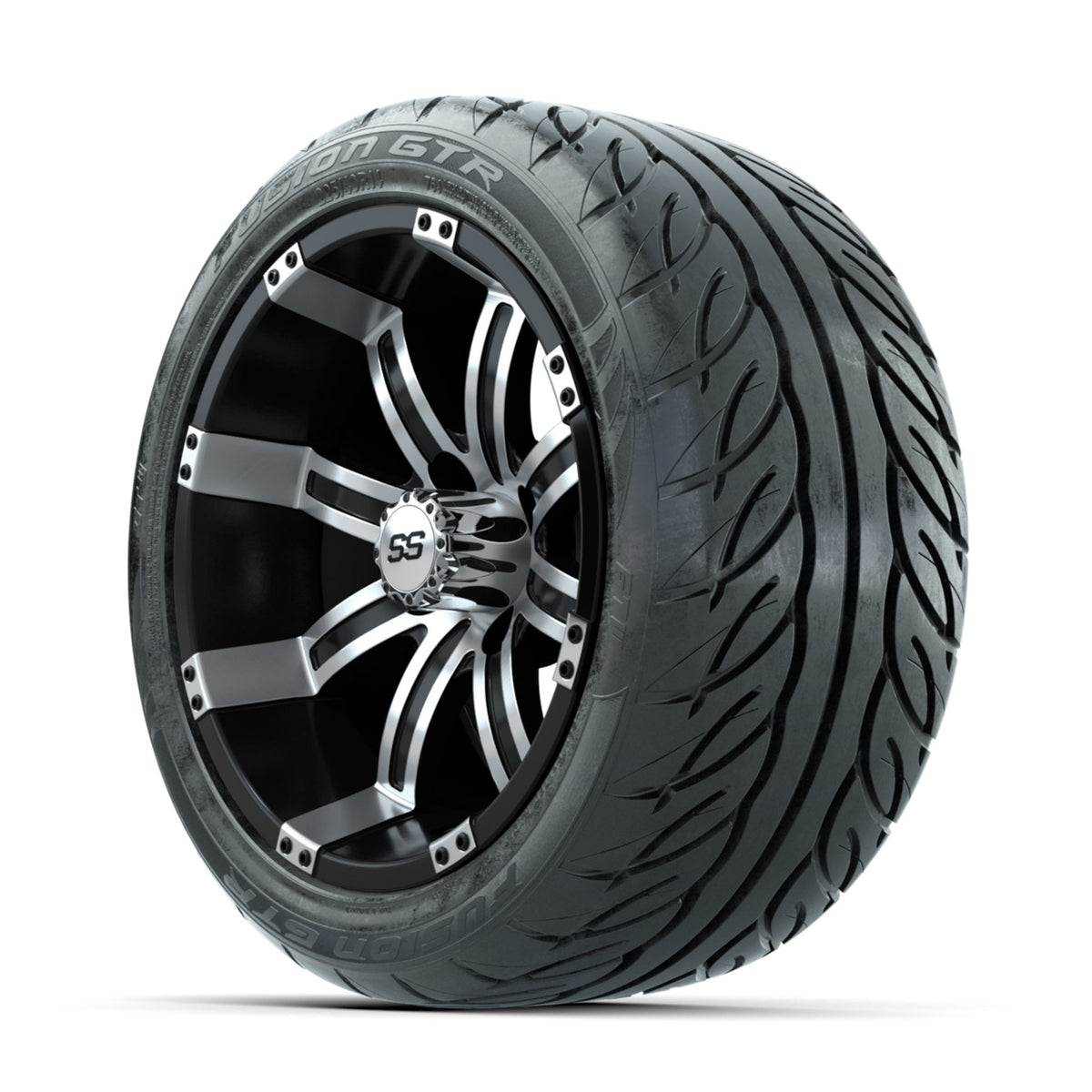 GTW Tempest Machined/Black 14 in Wheels with 225/40-R14 Fusion GTR Street Tires Full Set