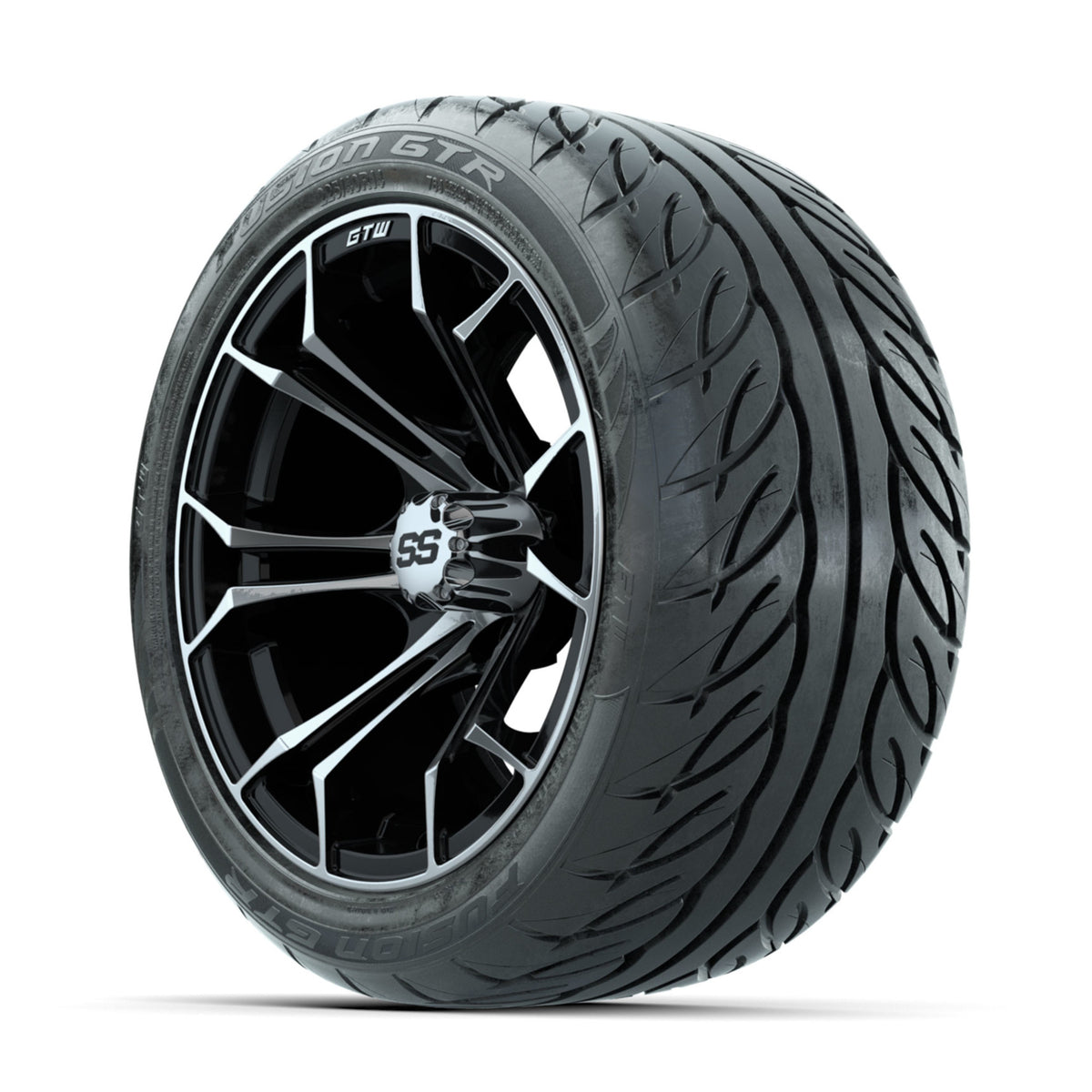 GTW Spyder Machined/Black 14 in Wheels with 225/40-R14 Fusion GTR Street Tires Full Set