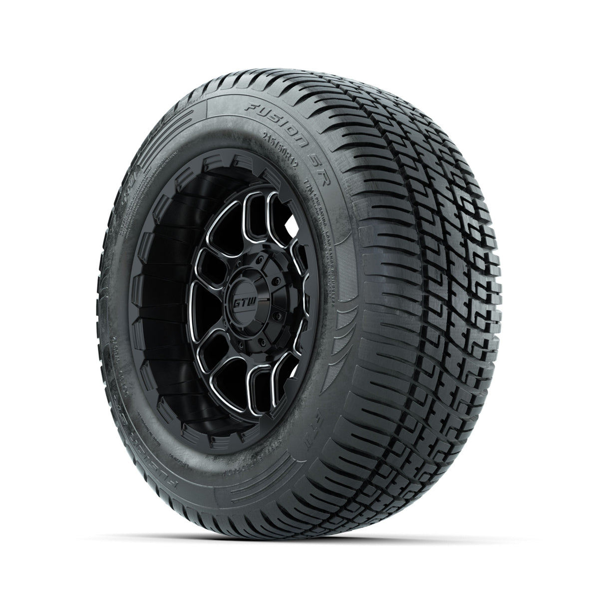 Set of (4) 12" GTW® Titan Machined & Black Wheels with 215/50-R12 Fusion S/R Street Tires