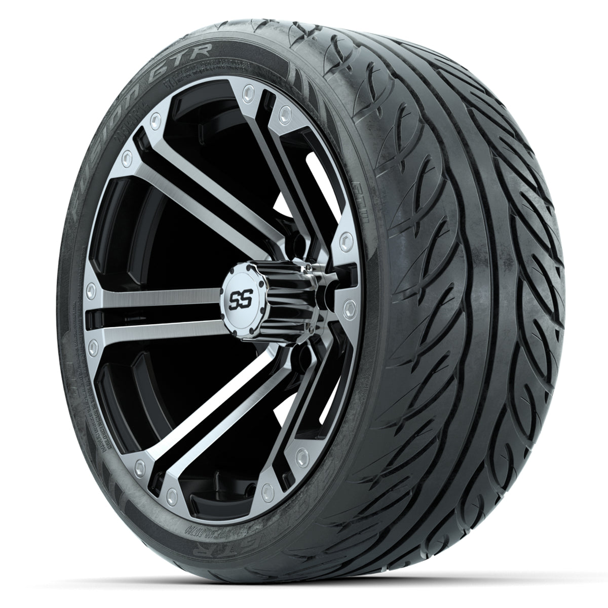 14" GTW Specter Machined/Black Wheels with Fusion GTR Street Tires Set of 4