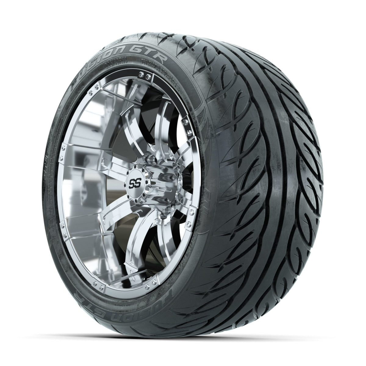 GTW Tempest Chrome 14 in Wheels with 225/40-R14 Fusion GTR Street Tires Full Set