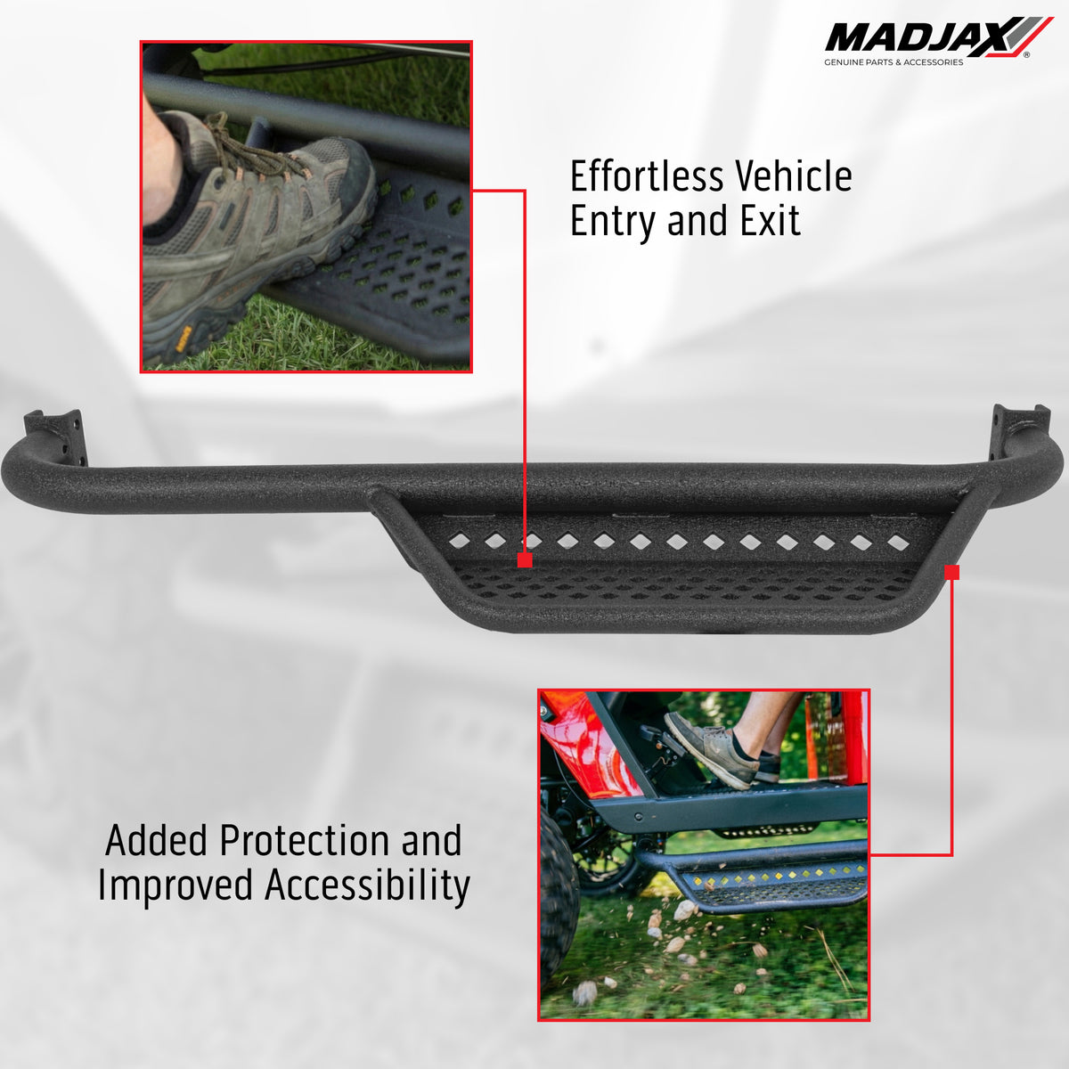 MadJax® Armor Nerf Bar with Drop-Down Side Step & Brackets – Yamaha G29/Drive