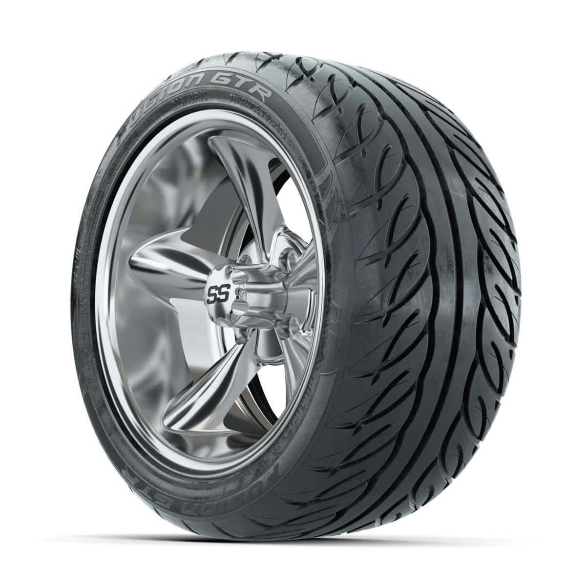 GTW Godfather Chrome 14 in Wheels with 225/40-R14 Fusion GTR Street Tires Full Set