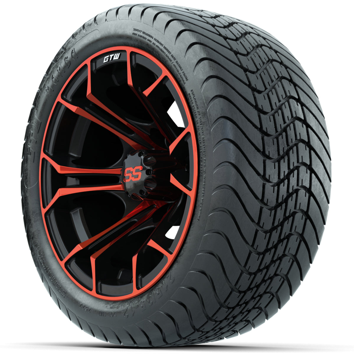 GTW Spyder Red/Black 12" Wheels with 215/35-12 GTW Mamba Street Tires Full Set
