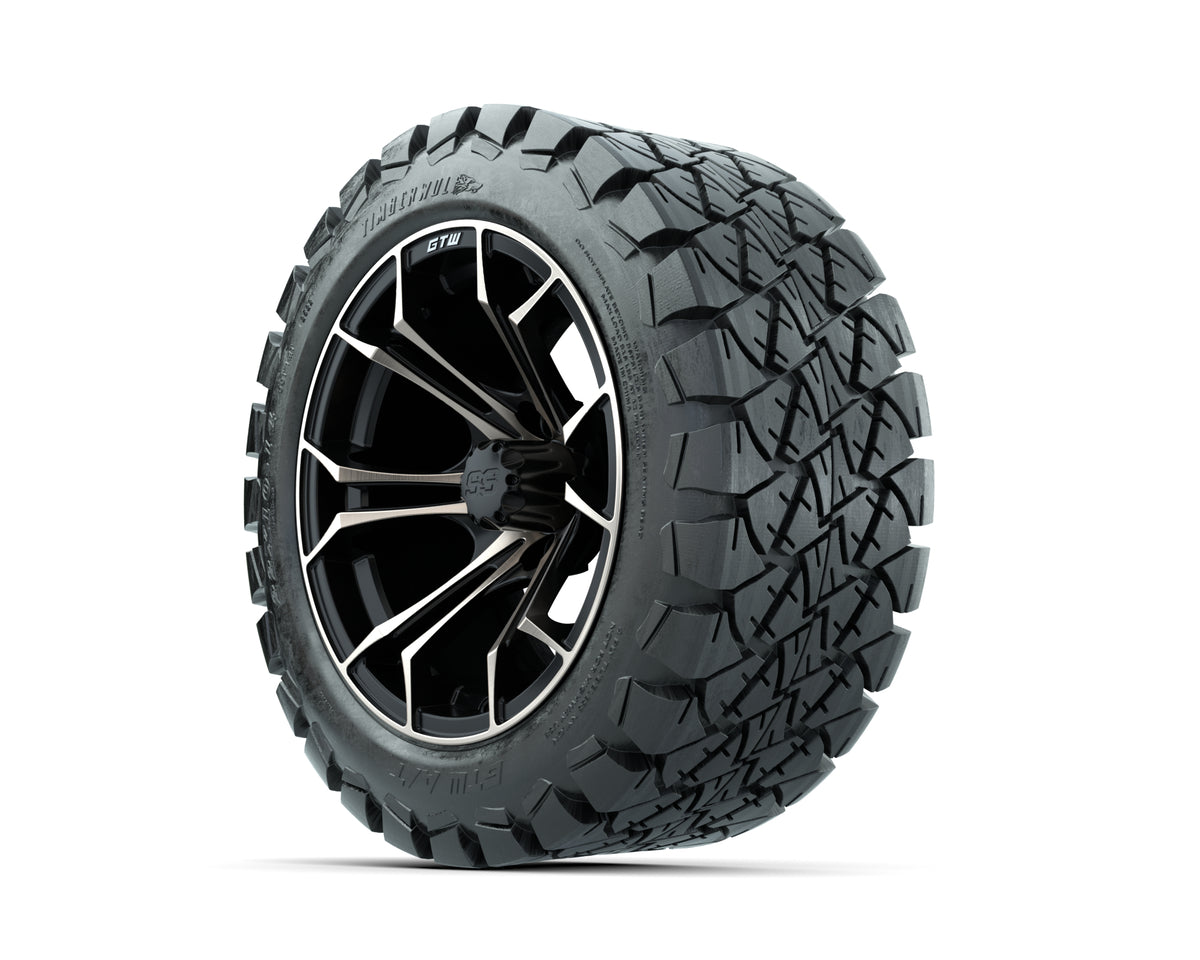 14" GTW® Spyder Matte Black & Bronze Golf Cart Wheels & 22x10-14 Timberwolf All-Terrain Tires (Set of 4)