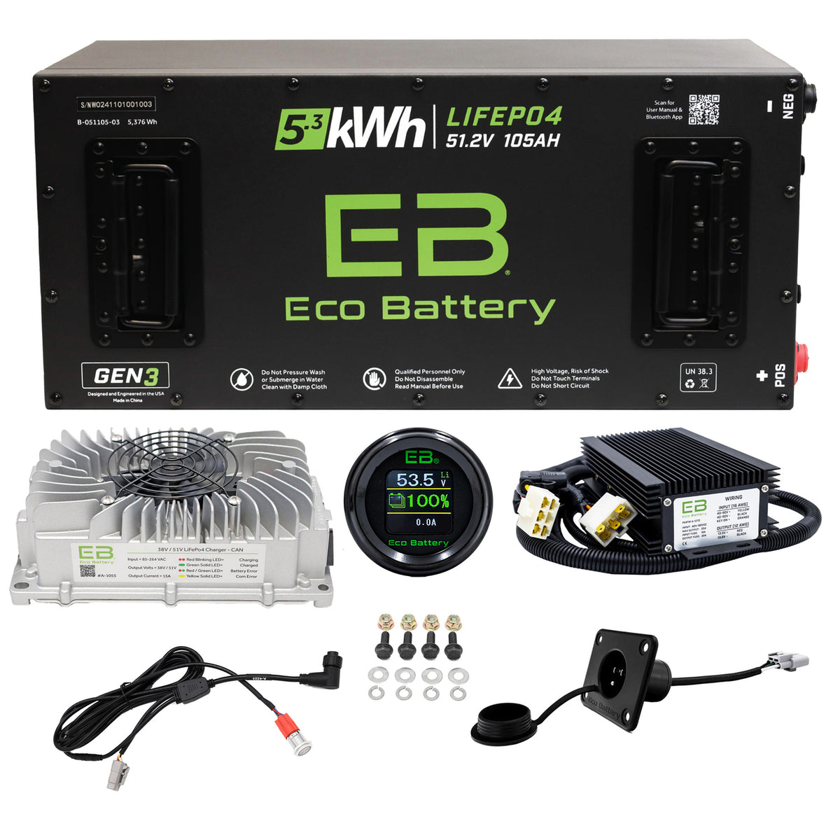 Eco Battery 51V 105aH Lithium Golf Cart Battery Kit EZGO TXT 10 Year Warranty Gen 3