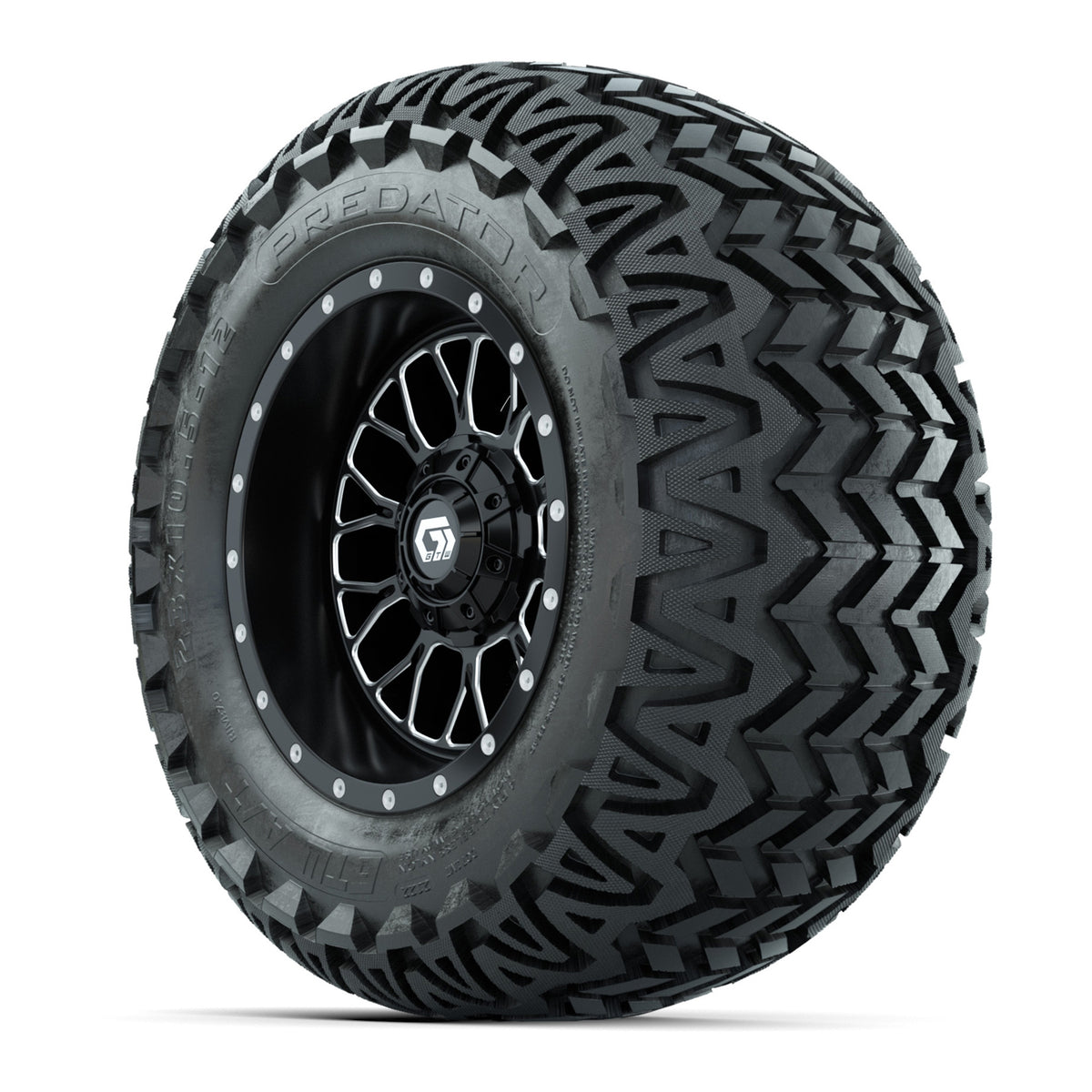 Set of (4) 12" GTW® Helix Machined & Black Wheels with 23x10.5-12 Predator All-Terrain Tires