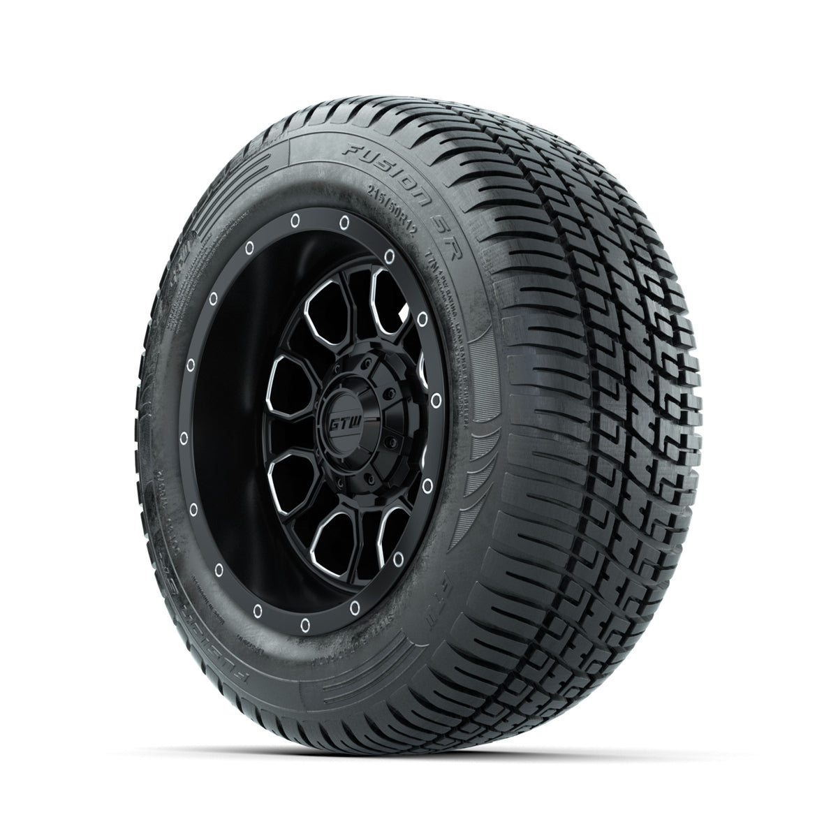 Set of (4) 12" GTW® Volt Machined & Black Wheels with 215/50-R12 Fusion S/R Street Tires