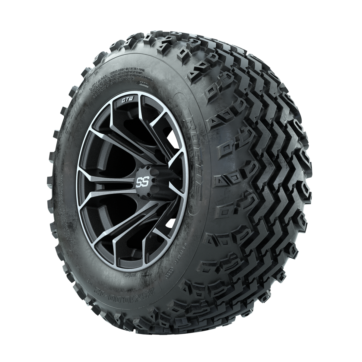 GTW Spyder Machined/Grey 12 in Wheels with 23x10.00-12 Rogue All Terrain Tires Full Set