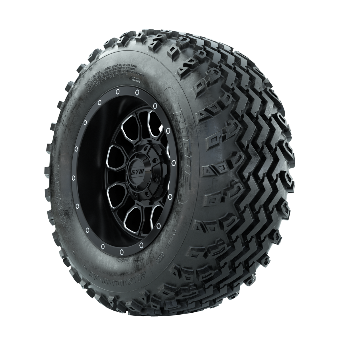 GTW Volt Machined/Black 12 in Wheels with 23x10.00-12 Rogue All Terrain Tires Full Set