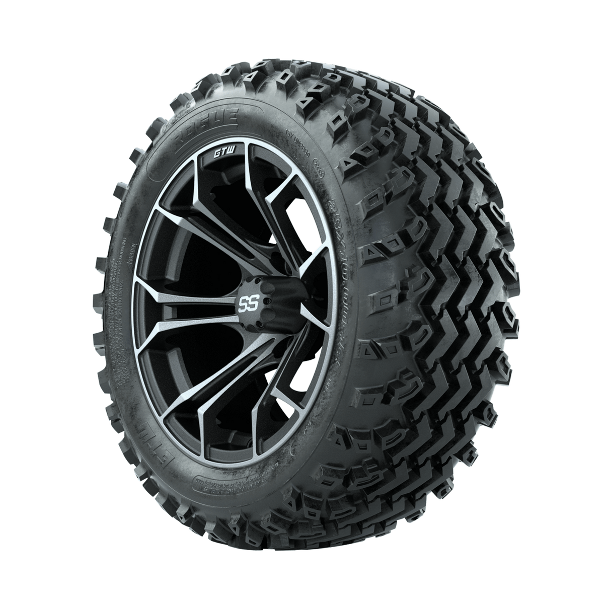 GTW Spyder Machined/Grey 14 in Wheels with 23x10.00-14 Rogue All Terrain Tires Full Set