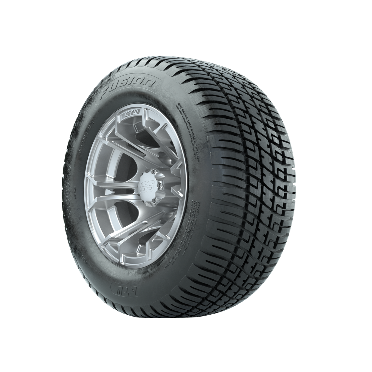 GTW Spyder Silver Brush 10 in Wheels with 205/50-10 Fusion Street Tires Full Set