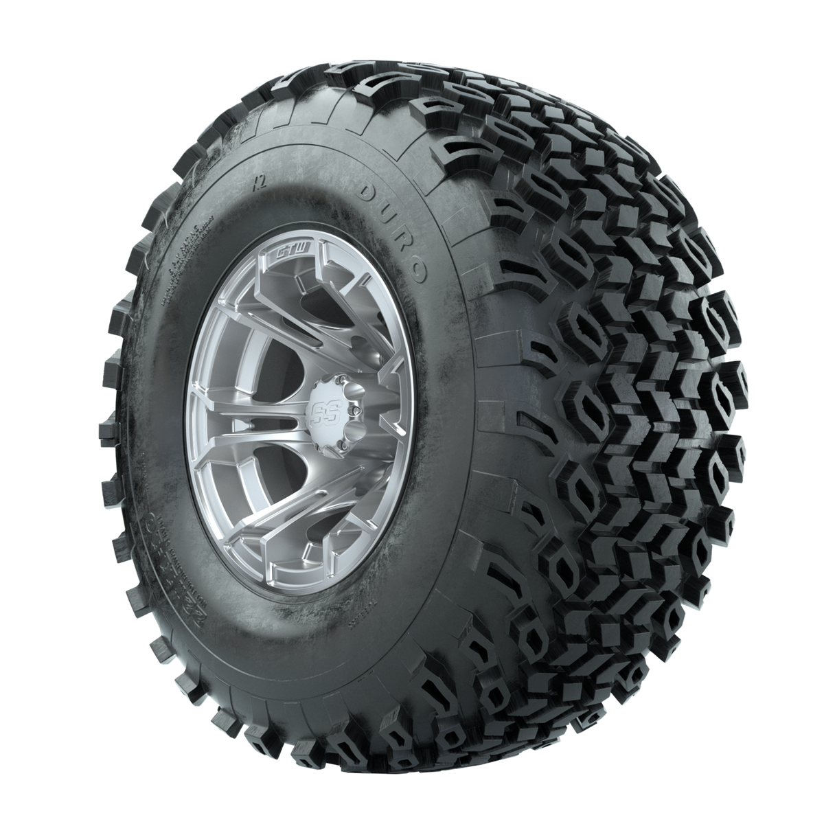 GTW Spyder Silver Brush 10 in Wheels with 22x11-10 Duro Desert All Terrain Tires Full Set