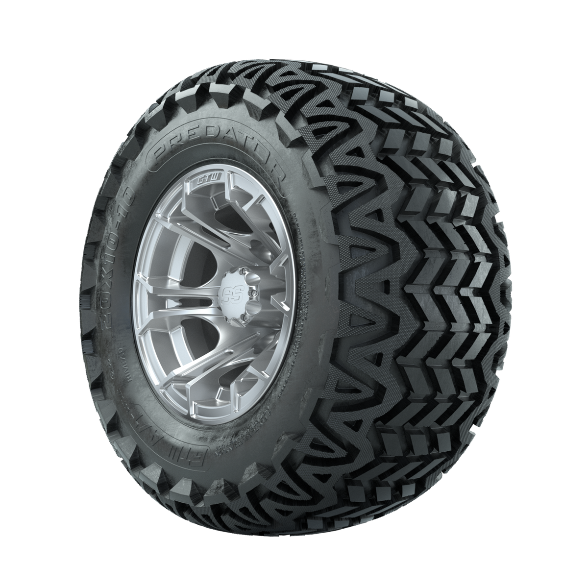 GTW Spyder Silver Brush 10 in Wheels with 20x10-10 Predator All Terrain Tires Full Set