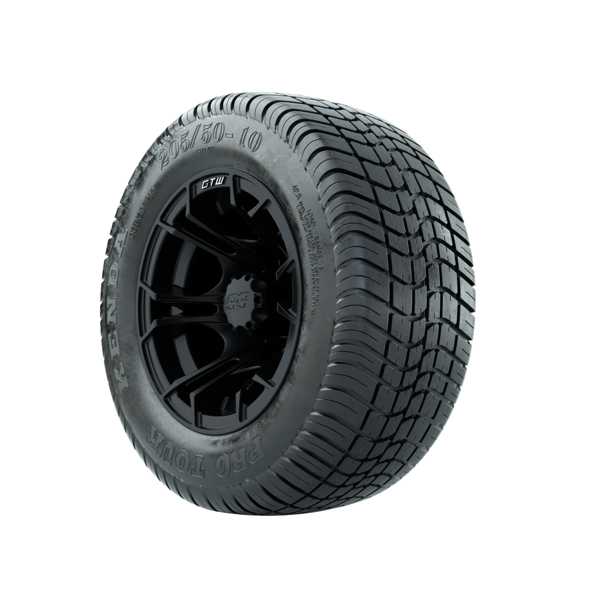 GTW Spyder Matte Black 10 in Wheels with 205/50-10 Kenda Pro Tour Low-profile Tires Full Set