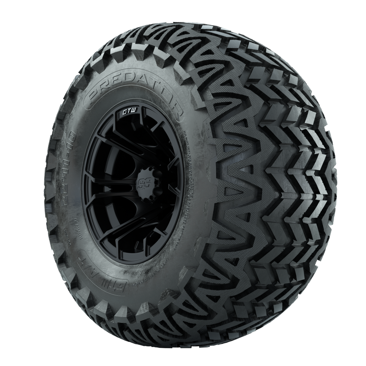 GTW Spyder Matte Black 10 in Wheels with 22x11-10 Predator All Terrain Tires Full Set