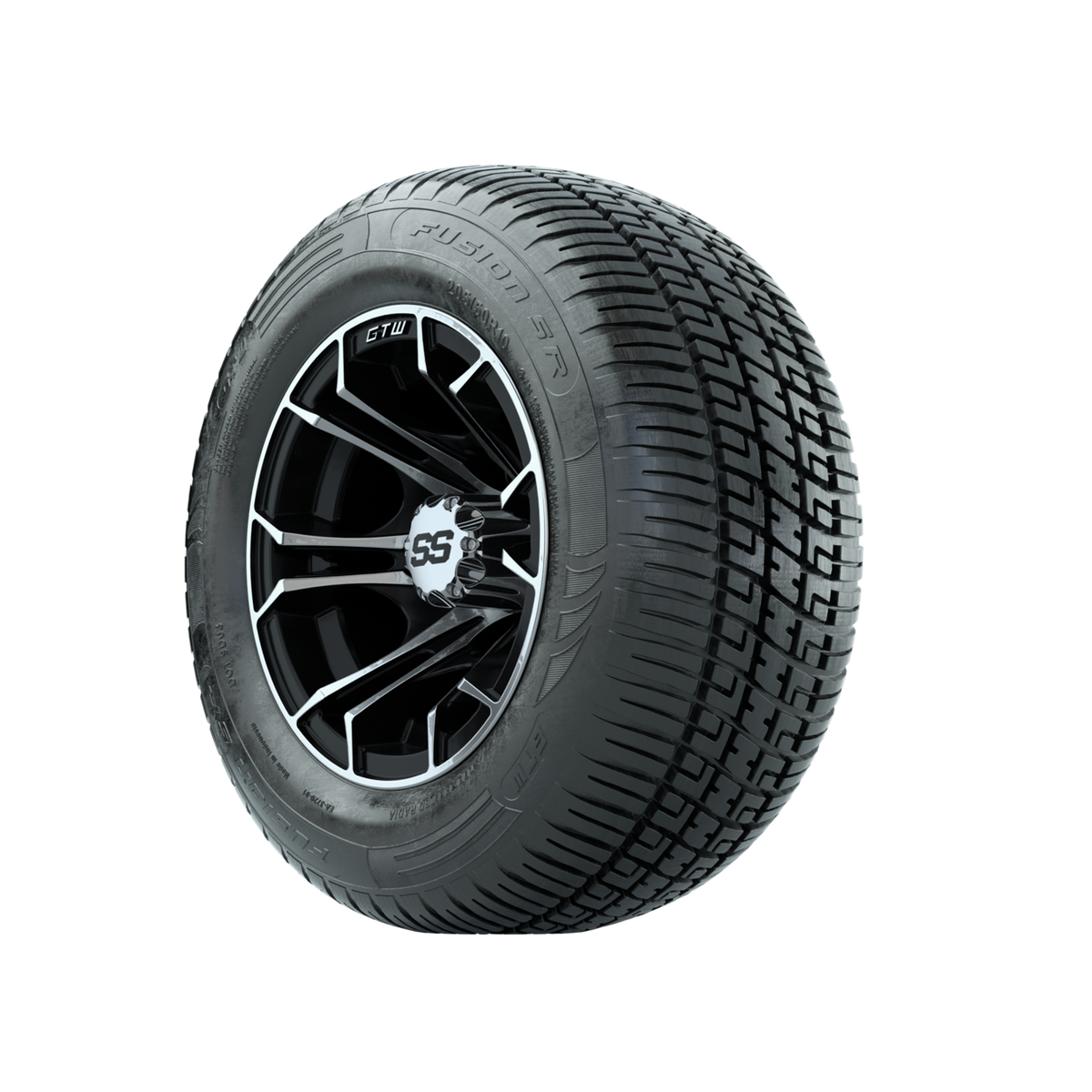 GTW Spyder Machined/Black 10 in Wheels with 205/50-10 Fusion SR Steel Belted Radial Tires Full Set