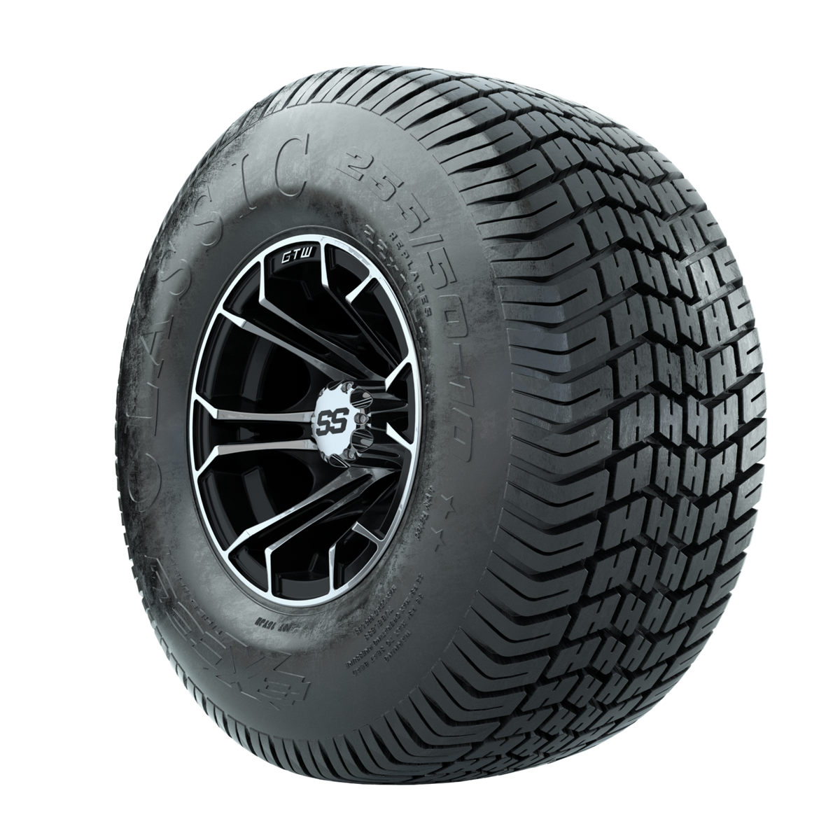GTW Spyder Machined/Black 10 in Wheels with 22x11-10 Excel Classic Street Tires Full Set