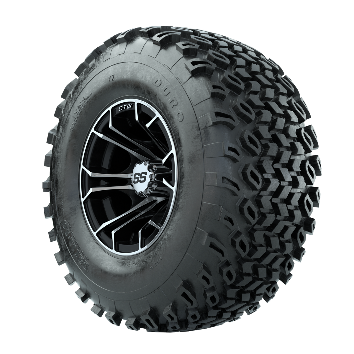 GTW Spyder Machined/Black 10 in Wheels with 22x11-10 Duro Desert All Terrain Tires Full Set