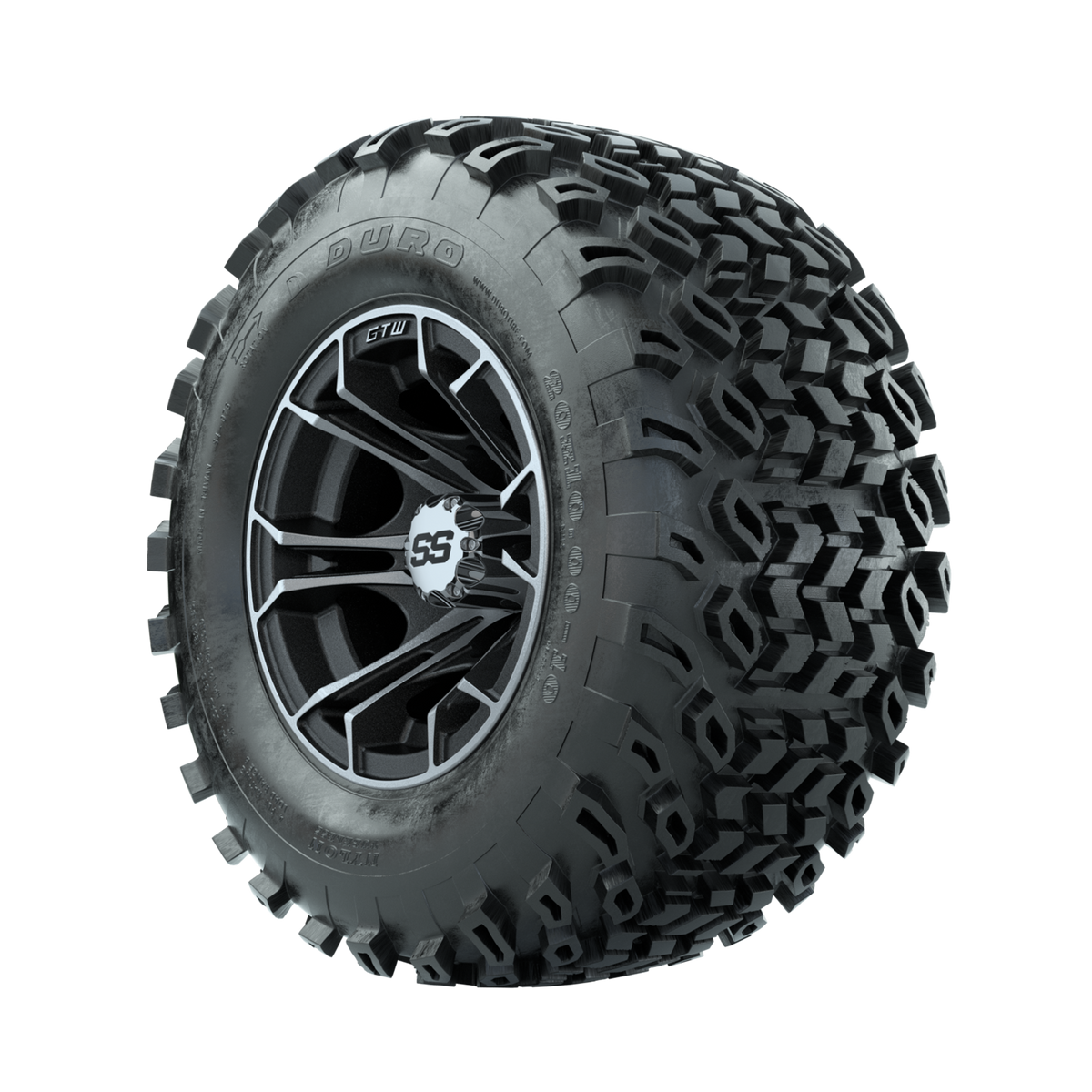 GTW Spyder Machined/Matte Grey 10 in Wheels with 20x10-10 Duro Desert All Terrain Tires Full Set