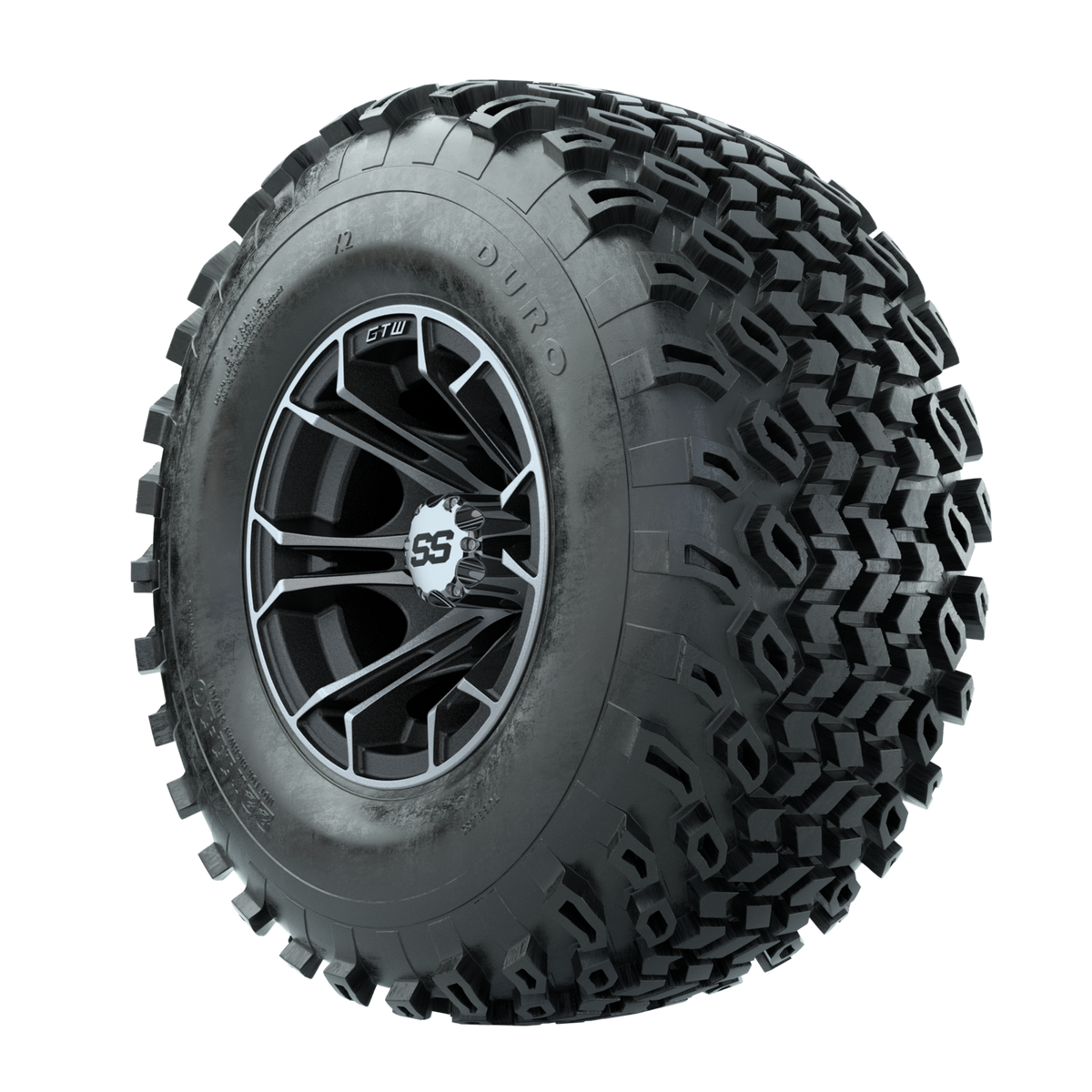 GTW Spyder Machined/Matte Grey 10 in Wheels with 22x11-10 Duro Desert All Terrain Tires Full Set