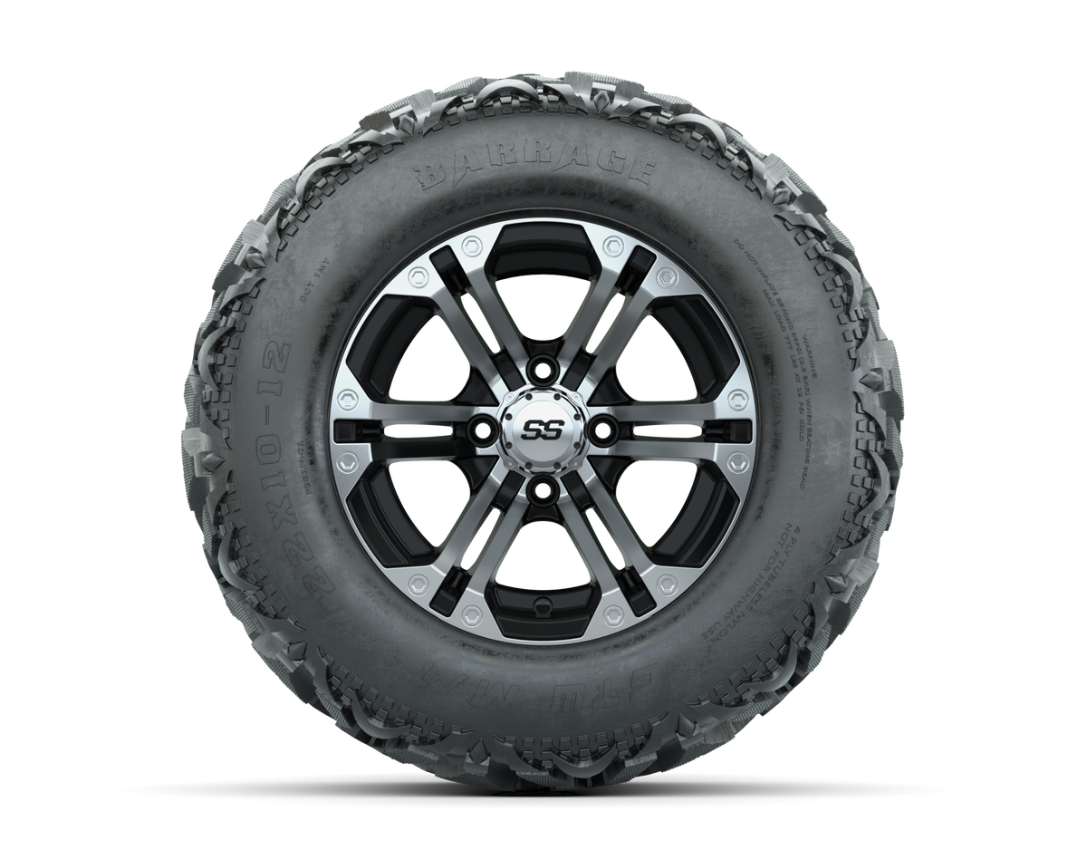 12" GTW Specter Black and Machined Wheels with 23" Barrage Mud Tires Set of 4