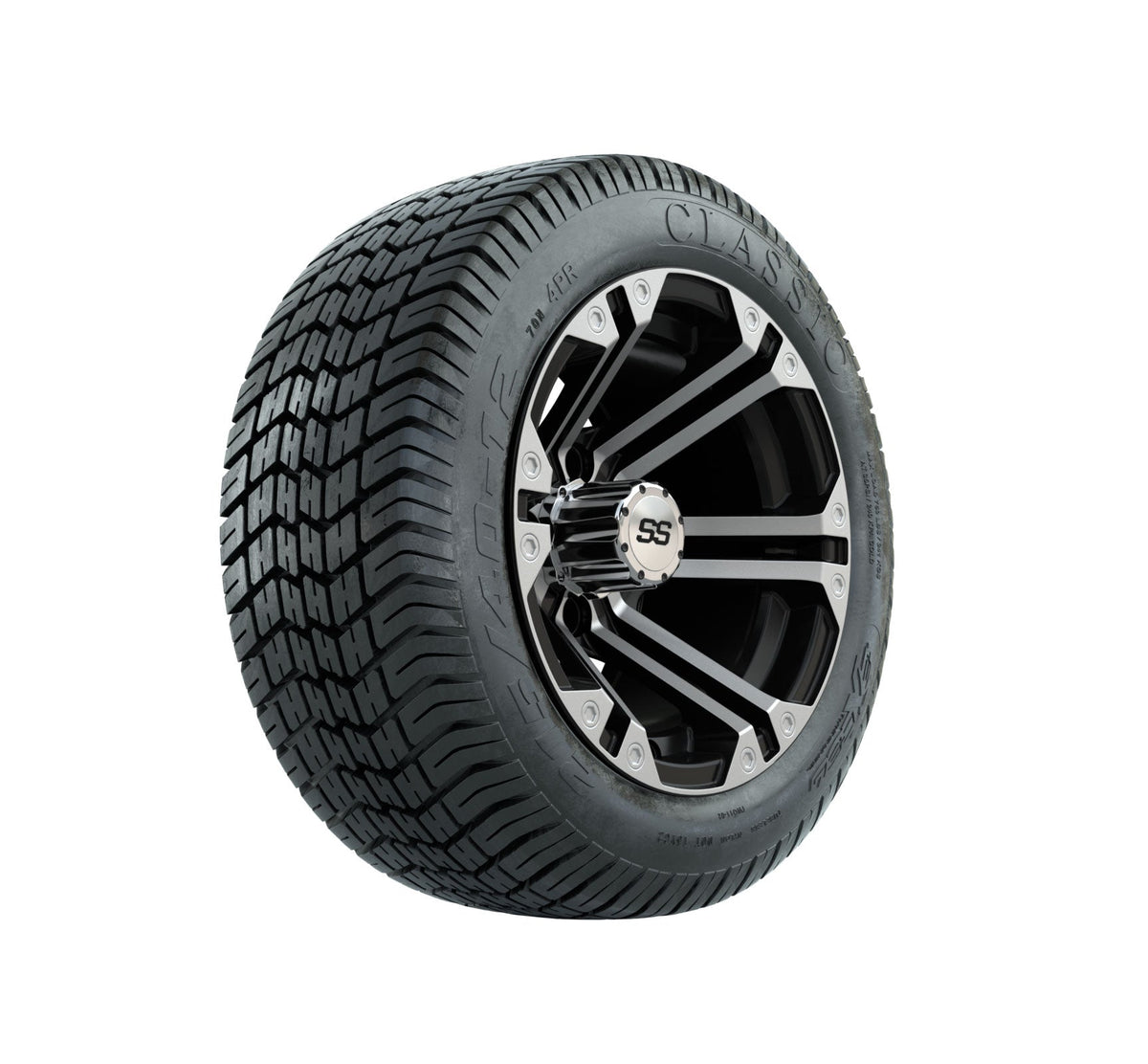 12" GTW Specter Black and Machined Wheels with Excel Lo-Pro Street Tires Set of 4