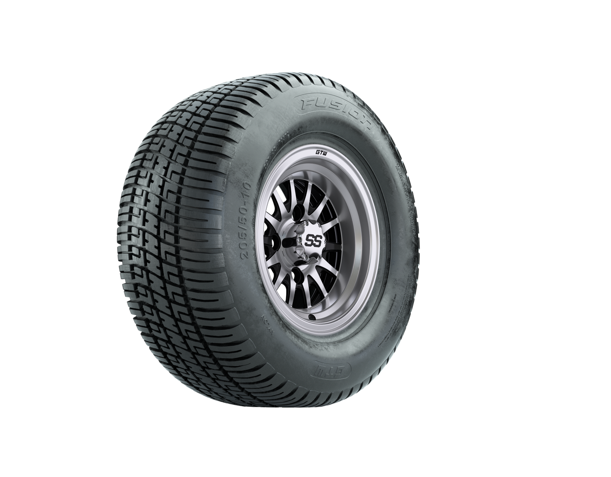 GTW Medusa Black and Machined Wheels with 18in Fusion DOT Approved Street Tires - 10 Inch