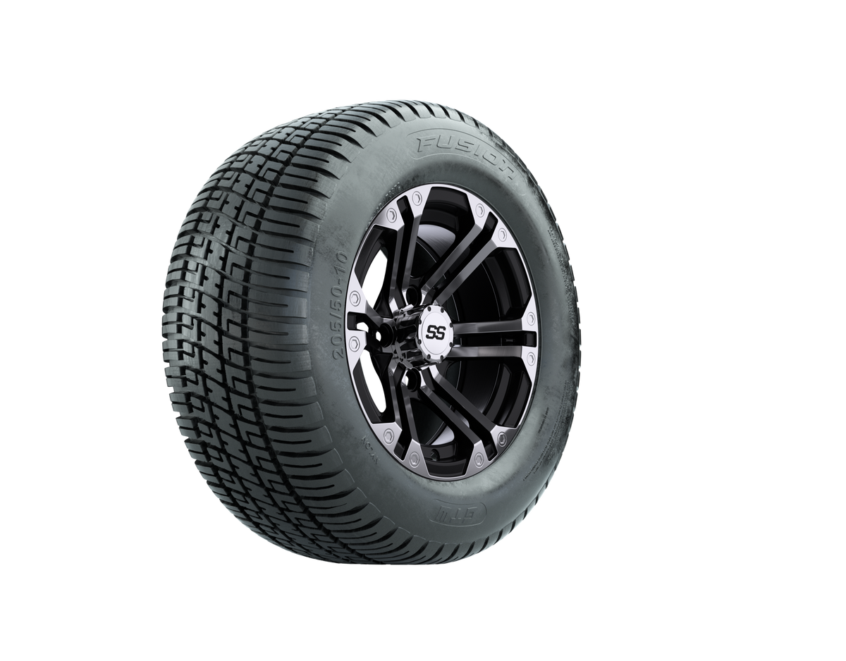 GTW Specter Black and Machined Wheels with 18in Fusion DOT Approved Street Tires - 10 Inch