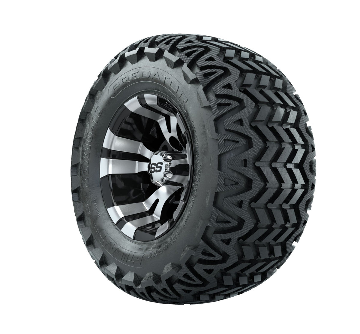 GTW Vampire 10" Black & Machined Wheels with 20" Predator A/T Tires — Set of 4