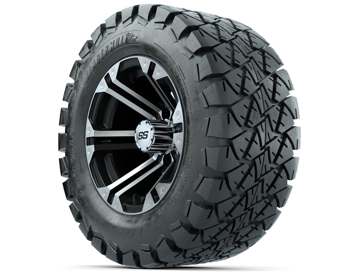 GTW Specter 12" Black/Machined Golf Cart Wheels & 22" Timberwolf Trail Tires β Set of 4