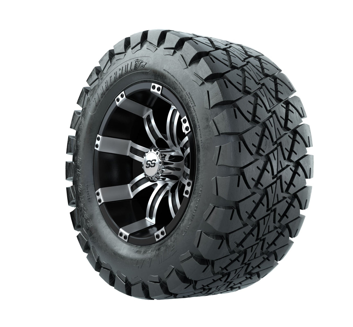 GTW Tempest 12" Black & Machined Wheels with 22" Timberwolf A/T Tires — Set of 4