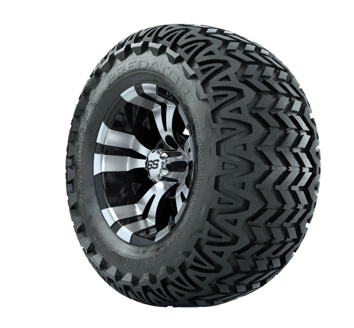 GTW Vampire Black and Machined Wheels with 23" Predator A-T Tires - 12 Inch