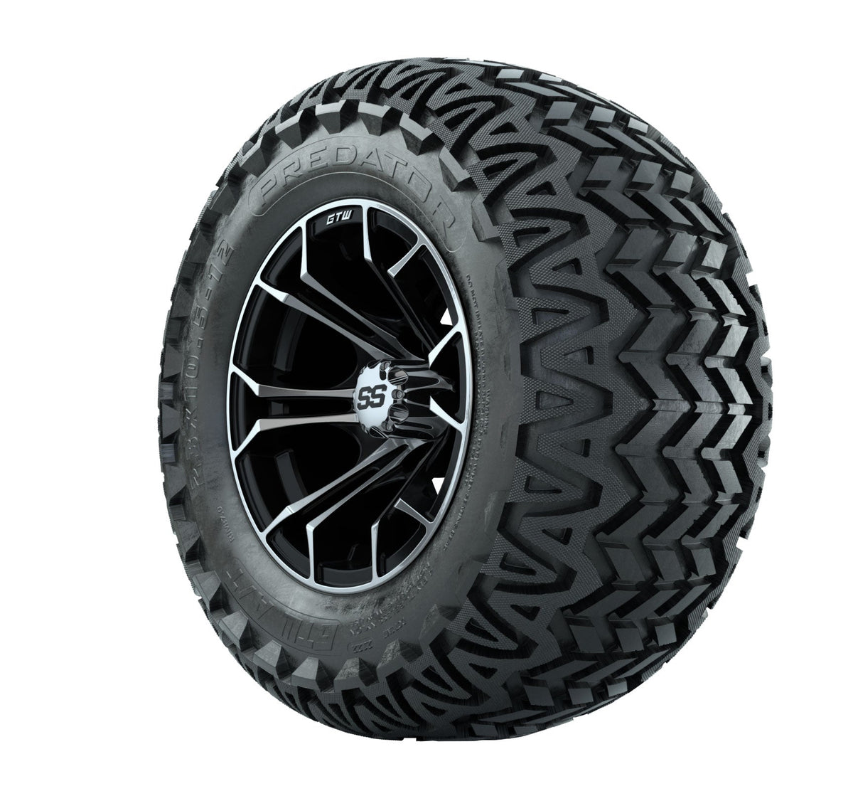 GTW Spyder 12" Black & Machined Wheels with 23" Predator A/T Tires — Set of 4