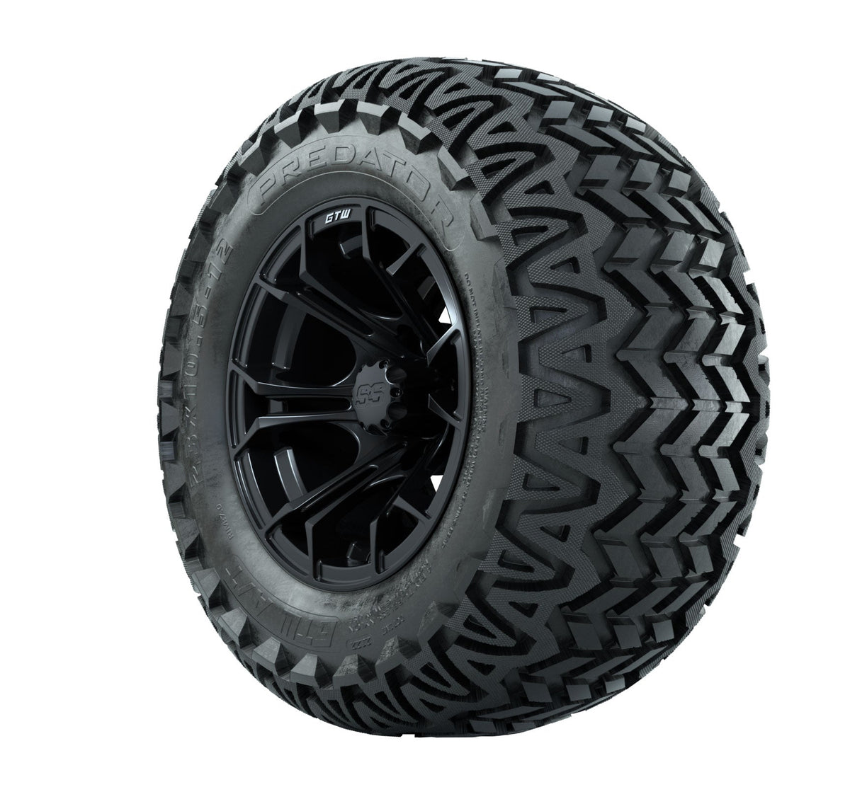 GTW Spyder 12" Black & Machined Wheels with 23" Predator A/T Tires — Set of 4