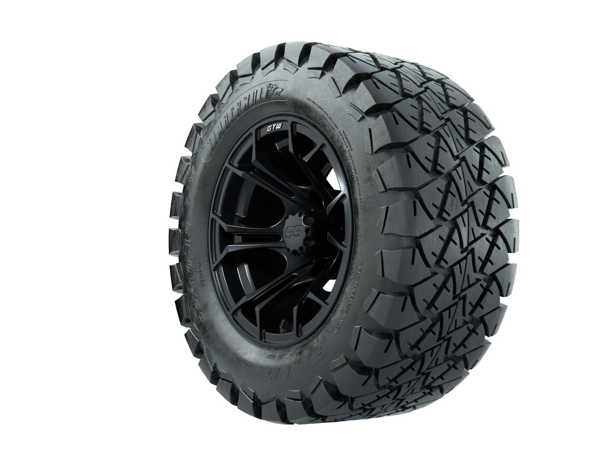 GTW Spyder 12" Black & Machined Wheels with 22" Timberwolf A/T Tires — Set of 4