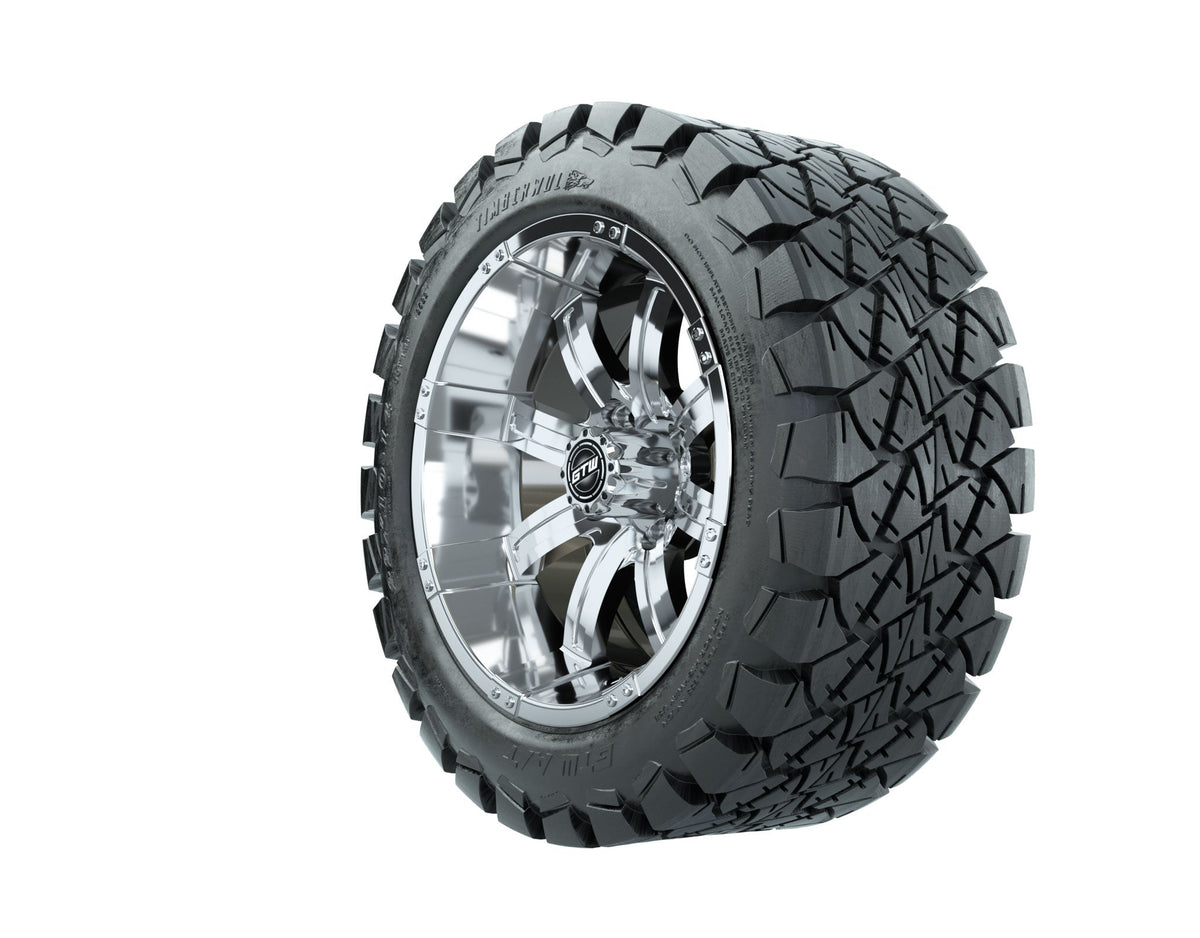 GTW Tempest 14" Chrome Wheels with 22" Timberwolf A/T Tires — Set of 4