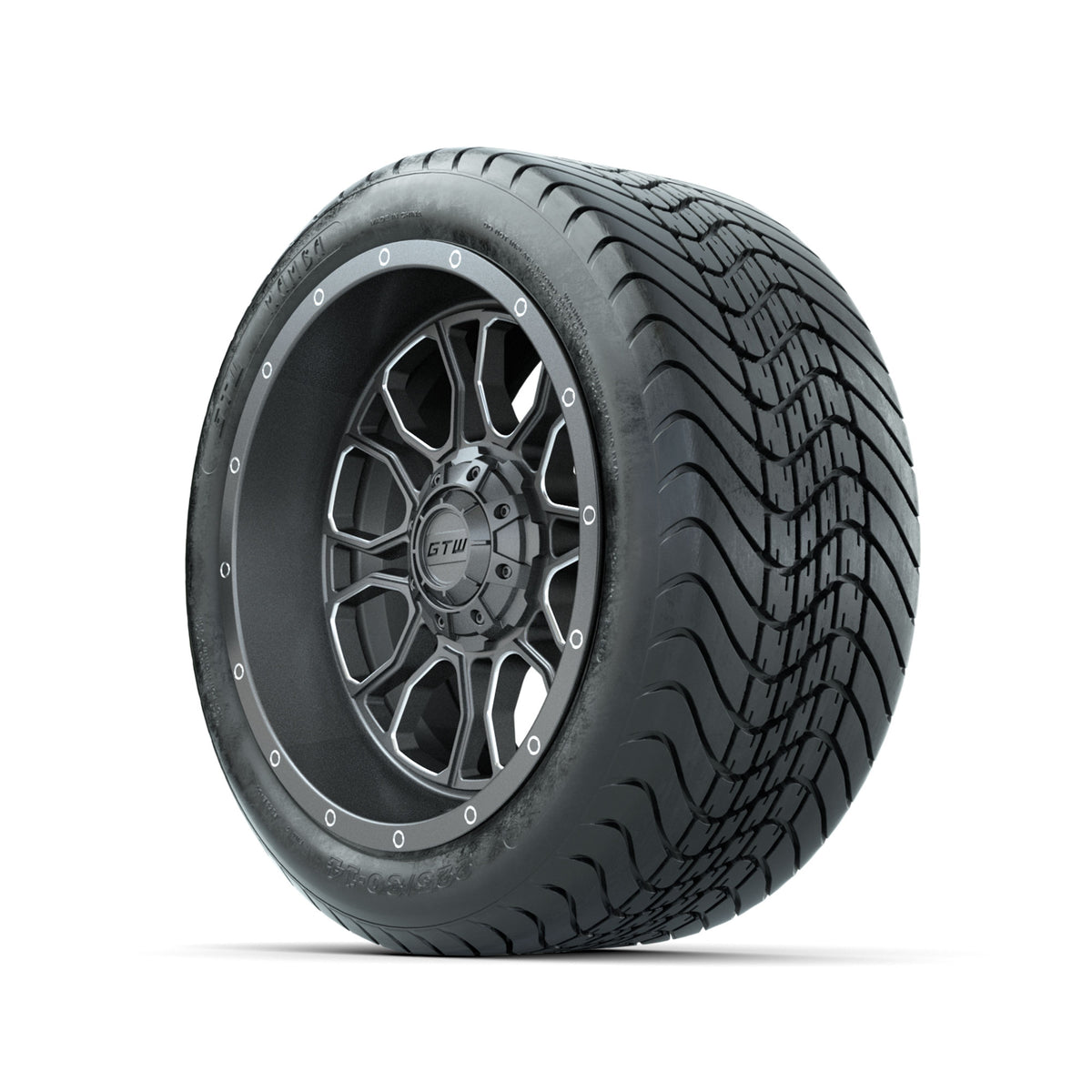GTW Volt Gunmetal/Machined 14" Wheels with 225/30-14 Mamba Street Tire Full Set