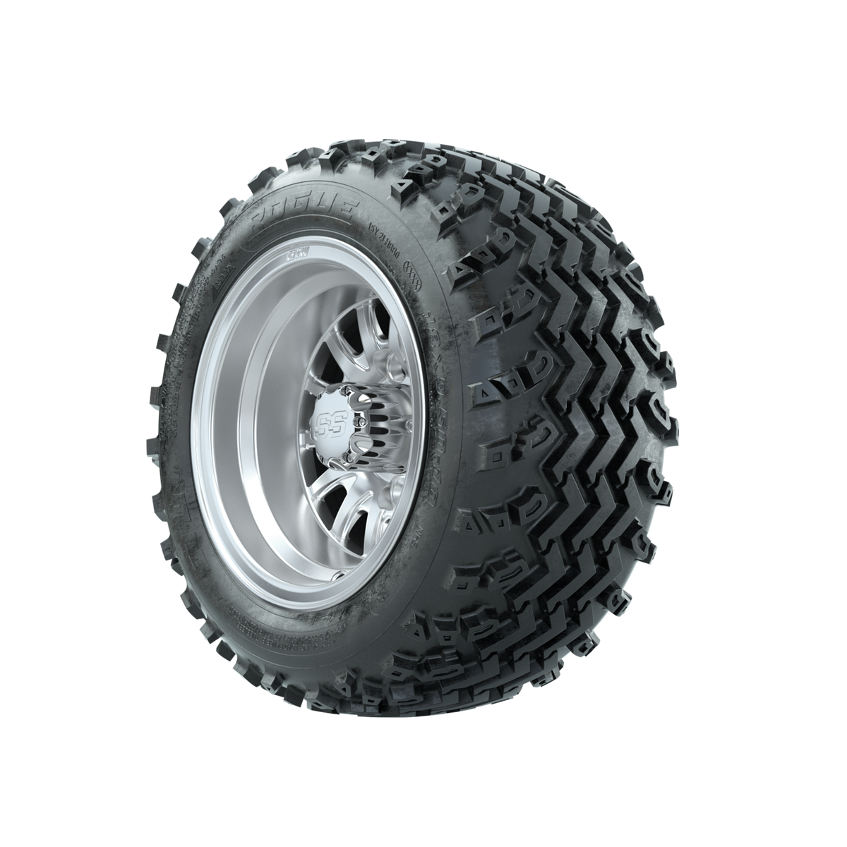 GTW Medusa Machined/Silver 10 in Wheels with 18x9.50-10 Rogue All Terrain Tires Full Set