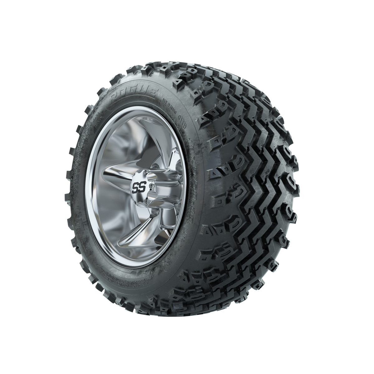 GTW Godfather Chrome 10 in Wheels with 18x9.50-10 Rogue All Terrain Tires Full Set