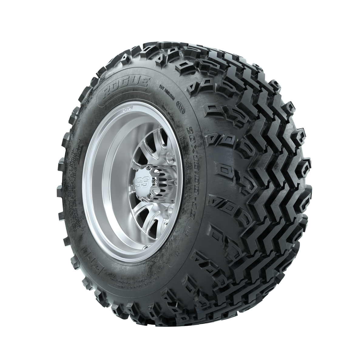 GTW Medusa Machined/Silver 10 in Wheels with 20x10.00-10 Rogue All Terrain Tires Full Set