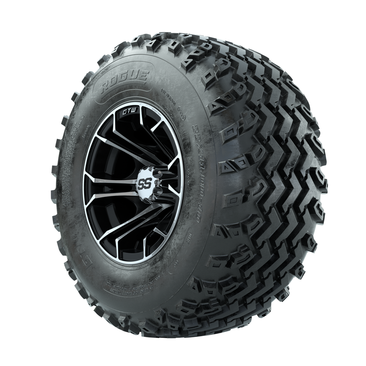 GTW Spyder Machined/Black 10 in Wheels with 22x11.00-10 Rogue All Terrain Tires Full Set