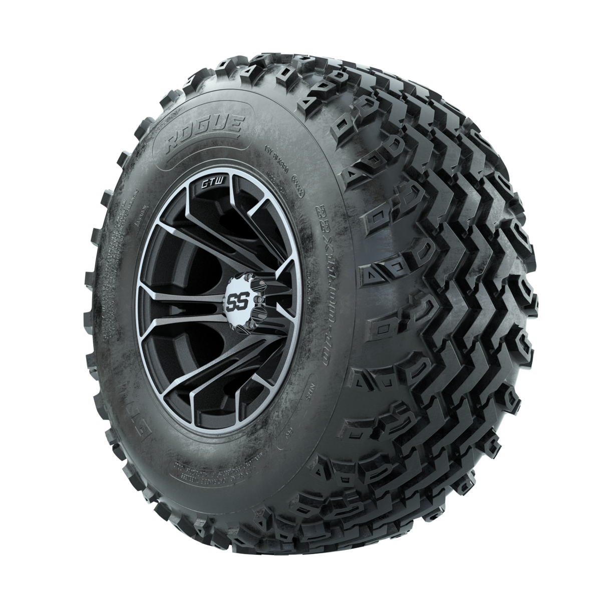 GTW Spyder Machined/Matte Grey 10 in Wheels with 22x11.00-10 Rogue All Terrain Tires Full Set