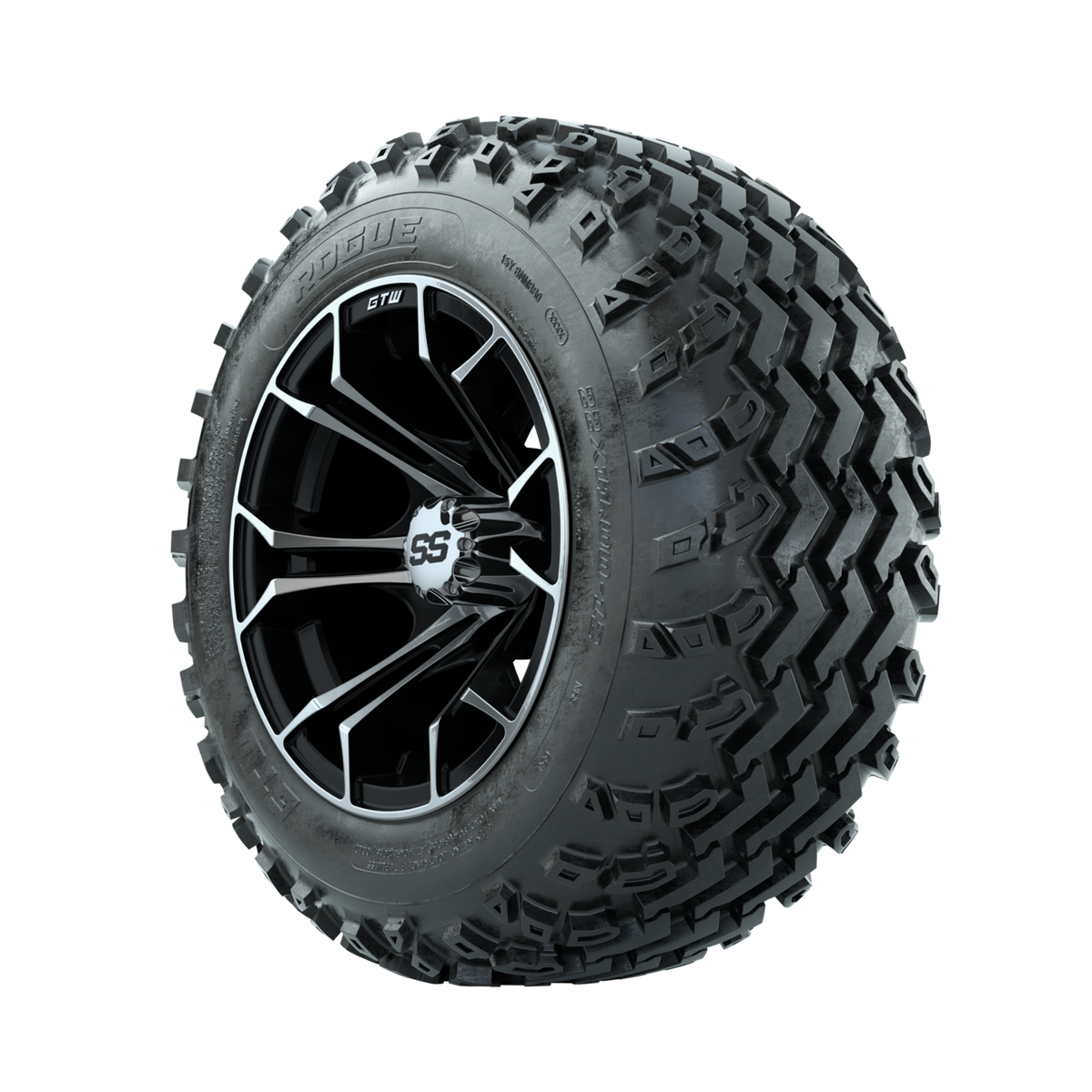 GTW Spyder Machined/Black 12" Wheels with 22x11.00-12 Rogue All Terrain Tires Full Set