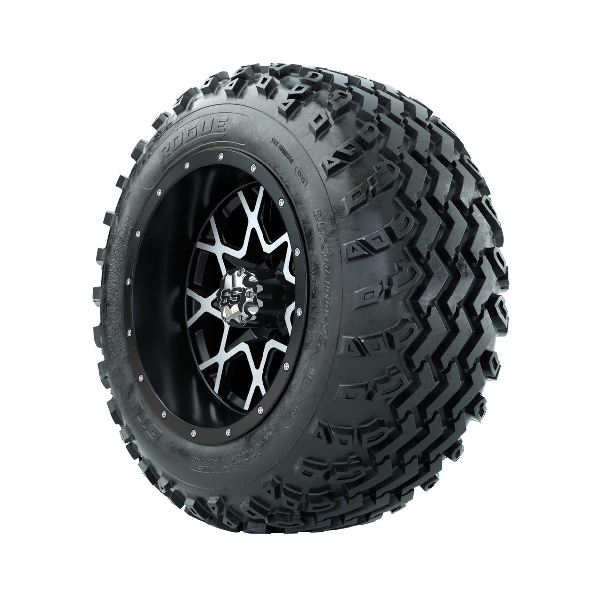 GTW Vortex Machined/Matte Black 12" Wheels with 22x11.00-12 Rogue All Terrain Tires Full Set