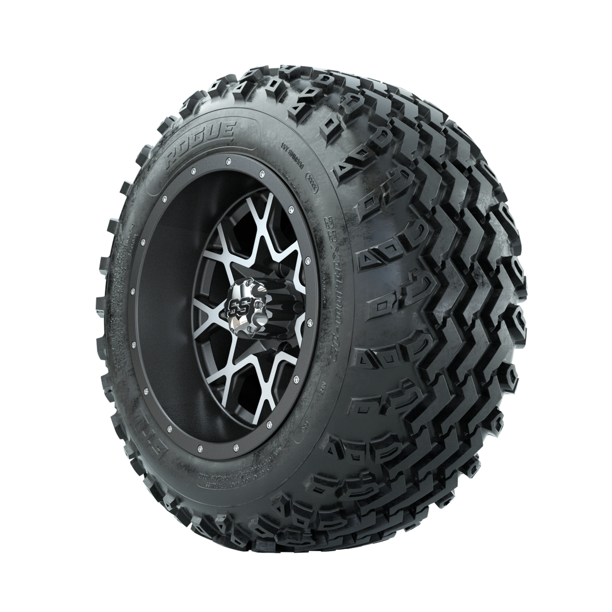 GTW Vortex Machined/Matte Grey 12" Wheels with 22x11.00-12 Rogue All Terrain Tires Full Set